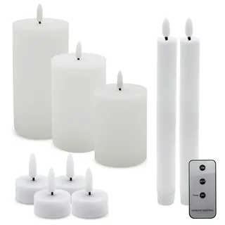 LED Kerzen Set 9-teilig + Fernbedienung Stumpenkerze Stabkerze Teelicht + Timer
