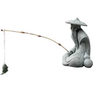 Japanisches Dekor sitzende Fischerfiguren aus Kunstharz im Vintage-Stil für Aquarium Bonsai Zen-Garten Fischtank