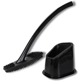 bideo® Silikon Toilettenbürste schwarz – WC Bürstengarnitur mit Halter & Abtropffunktion – 360° Flexible Noppen für Randreinigung & Abfluss – WC Bürste schwarz - langlebig, borstenlos