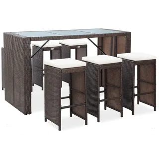 vidaXL Gartenbar Set 7-TLG. mit Auflagen Theke Bar Tresen Gartentheke Bartisch Stehtisch Barhocker Barstuhl Gartenmöbel Poly Rattan Braun