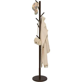 Exabang Garderobenständer, Kleiderständer Holz, 9 Haken, 4 Verstellbare Höhen, Jackenständer Kleiderständer Taschenständer Gardarobenstaender für Kleidung, Hüte, Taschen (Kaffee)