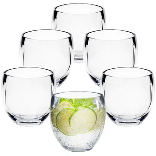 Hummelladen 6x Campingglas aus Acryl 400ml klar - Weinglas ohne Stiel Acrylglas Wasserglas Kunststoff Camping Garten Echtglasoptik Picknick Becher Kinder Senioren Longdrink Coktail