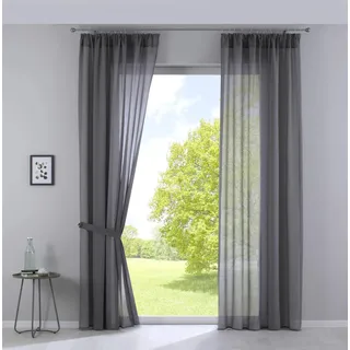Gardinenbox Nizza Faltenband 254 x 135 cm Grau 2 St.