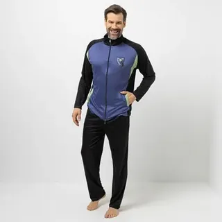 MEN'S TOUCH Hausanzug Jacke und Hose Mikrofaser Kontrastdetails
