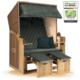Strandkorb Hanse Strandkorb Strandkorb 2-Sitzer Ostsee Volllieger in Natur Beige Grün, BxTxH: 120x80x160 cm, Ostsee Volllieger, Ostsee 2-Sitzer Modell 2025, Stabiles Wacholder mit handgefertigtem Polyrattangeflecht grün