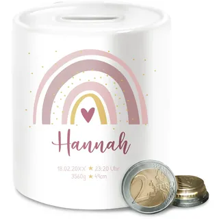Spardose - Geschenk Boho Regenbogen mit Name I Geschenke zur Geburt personalisiert - Unisize - Weiß - personalisiertes taufgeschenk mädchen geldgeschenk Baby Junge Geburtsgeschenk geburtsdaten