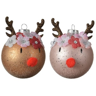 Weihnachtskugeln Elch 8 cm, 1 Stück farblich Sortiert, Champagne oder rosa - Weihnachtsbaum Anhänger Glitter-Elch - 1 Stück