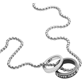 Diesel Halskette Für Männer Doppel-Anhänger, 55 Cm + 5 Cm Silber/Stahl Edelstahl Halskette, DX1168040