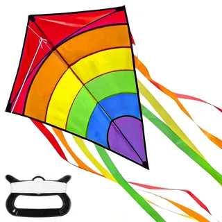 Drachen Kinder, Einleiner Flugdrachen für Kinder, mit 80m Drachenschnur | Kinder Drachen mit Langem Schwanz, Regenbogen Drachen für Jungen Mädchen, Einfach zu Fliegen