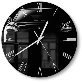 DEQORI Wanduhr 'Porsche Panamera Front' (Glas Glasuhr modern Wand Uhr Design Küchenuhr) schwarz 30 cm x 30 cm
