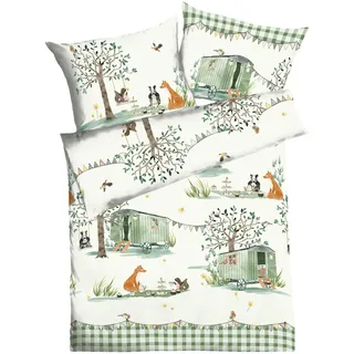 KAEPPEL Kinderbettwäsche Picknick Tiere Grün 135 x 200 cm + 80 x 80 cm