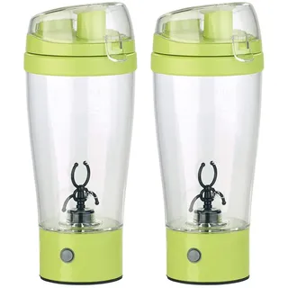 Rosenstein & Söhne Mixbecher elektrisch: 2er-Set selbstrührende Trinkbecher mit elektrischem Quirl, BPA-frei (Elektrischer Shaker, Elektrischer Protein Shaker, Milchaufschäumer)