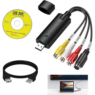 Audio Video Grabber USB 2.0 zur Digitalisierung analoger Videos, AV und S-Video Capture Konverter für VHS VCR DVD Recorder Camcorder, Videoaufnahme Adapter für Windows 11 10 8 7, einfache Archivierung