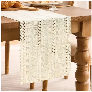 LuxusKollektion Tischläufer Tischläufer Beige Makramee 30x120cm