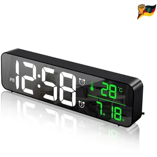 Digitaler Wecker LED Wanduhr 265x70mm Schwarz 2 Alarme 40 Musik Schlafzimmer