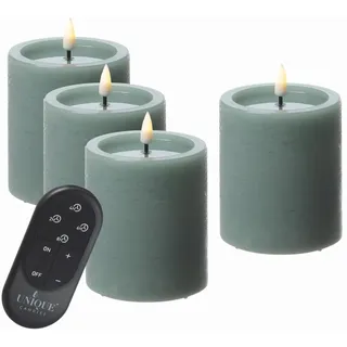 unique candles LED Kerzenset UNIQUE Rustik-Optik H: 15cm mit Batterien Fernb. 4er Set