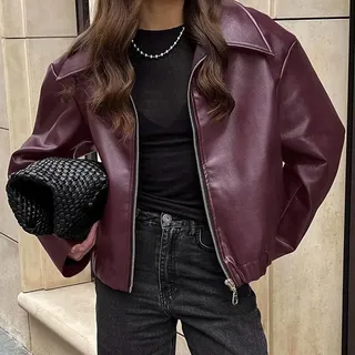 DystopiaWorld Damen Lederjacke, 1 Stück verdicktes Revers Wintermantel für lässige Streetwear Oberbekleidung Damen Tops