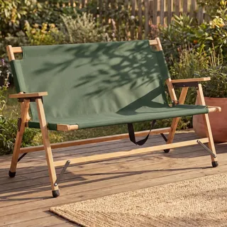 Mendler Bambus Campingbank HWC-Q40 117cm Stoff/Textil - grün | Outdoorbank, Picknickbank, Gartenbank, klappbar, Tragegriff