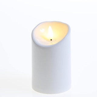 LED Kerzenset 3D Flamme - Outdoor Kunststoff Kerze - flackernd - Timer - wetterfest für Außen - weiß (12,5cm)