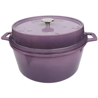 Grillfürst farbig emaillierter Dutch Oven ca. 9 Liter Fassungsvermögen - stabil stehender Gusseisentopf ohne Füße, lilafarbene kratzfeste Emaillierung, multifunktional, ca. 21 x 40,4 cm, DO9