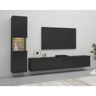 Home Affaire Wohnwand HOME AFFAIRE "Ava, Wohnzimmer-Set hängend/stehend montierbar, Vitrine, Lowboard", braun (schwarz matt, eichefarben votan), B:216cm H:140cm T:29,5cm, Kastenmöbel-Sets, Wohnwand, 2-tlg.