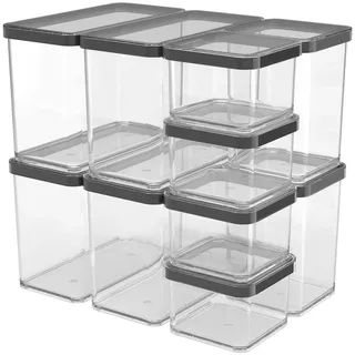 Rotho Loft 10er-Set Vorratsdosen mit Deckel | Behälter für Lebensmittelaufbewahrung | aromadicht & lebensmittelecht | stapelbar & platzsparend | spülmaschinenfest & hygienisch | transparent/schwarz