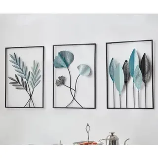 3er-set Wanddekorationen Aus Metall – Schwarz – Minimalistisch – Blatt – Wanddeko – Für Wohnzimmer, Schlafzimmer – Schwarz