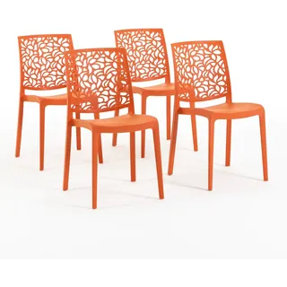 RATTATAN 4er-Set stapelbare Stühle aus Polypropylen mit Glasfasern für Außenbereich und Garten, Bar und Restaurant, Küche modernes Design - ANNA - Papaya