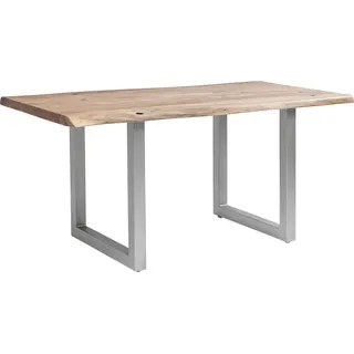 Kare Design Tisch Pure Nature, Esszimmertisch, Holztisch, Küchentisch, Wohnzimmertisch, Esszimmer, Wohnzimmer, Braun/Silber, 160x80cm