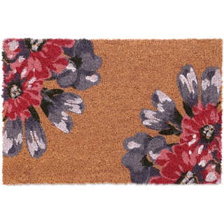 Relaxdays Fußmatte Kokos, Türvorleger Blumen, 60 x 40 cm, rutschfest, wetterfest, Schmutzfangmatte innen & außen, bunt
