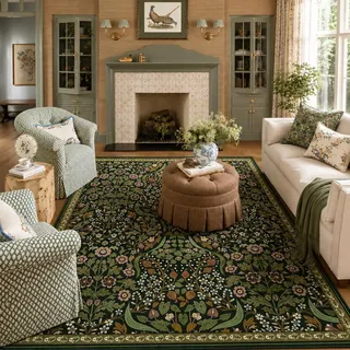 Moynesa Teppich, Blumenmuster, waschbar, 12,7 x 17,8 cm, Grün für Wohnzimmer, rutschfest, Boho-Esszimmer, botanisch, ultradünner Bodenteppich für Schlafzimmer, Heimbüro, Grün