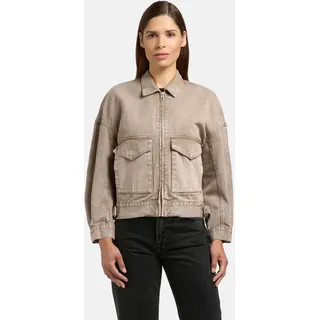 Hemdjacke KHUJO "Nelina", Damen, Gr. S (36), latte braun, Material: 100% Baumwolle, lässig geschnitten hüftlang, Rundhals, Ärmel ohne Ärmelschlitz verstellbar, Jacken, Oversize Jeansjacke