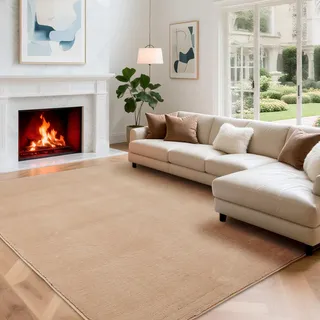 Puremy Wohnzimmerteppich, Kurzflor Teppiche Wohnzimmer Deko Flauschiger Weich Waschbarer & Anti-Rutsch Modern Einfarbiges Teppich für Schlafzimmer, Kinderzimmer, Bettvorleger Matte, 140x200cm, Beige