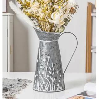 Vintage-Krugvase aus verzinktem Metall, rustikale Bauernhaus-Blumenvase mit Griff, dekorative Blumen-Milchkännchen-Vase für Heimdekoration, 27 cm hoch