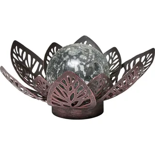 Northpoint Dekorative Solar Lotus Wasserlilie aus Metall mit Glaskugel warmweißes Licht - Bruchglasoptik (D x H) 28 x 12 cm Groß Braun mit Stanzm...