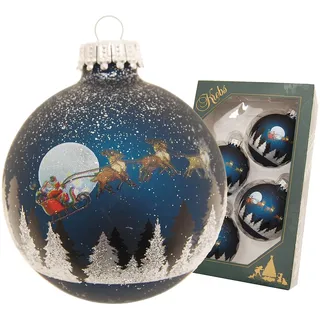 Krebs Glas Lauscha - Weihnachtsdekoration/Christbaumschmuck aus Glas - Weihnachtskugeln - Motiv: Mitternacht vor Weihnachten mit Silberdekor - 4 Stück - Größe: 4 mal 7cm