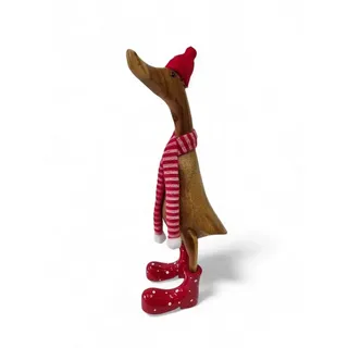 Kinaree Dekofigur Deko-Holzente mit rotem Schal, Bambus-Laufente, handbemalt (1 St) rot 10,00 cm x 38,00 cm x 12,00 cm