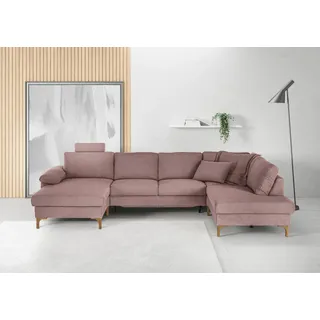 Candy Wohnlandschaft 3C CANDY "Lecce, wahlweise PUR-Schaumstoff oder Tonnentaschenfederkern U-Form", rosa, B:339cm H:86cm T:220cm, 95% Polyester, 5% Nylon, Sofas, Wohnlandschaft, Bettkasten in Umbauecke und Longchair, sowie Querschläfer im 2-Sitzer