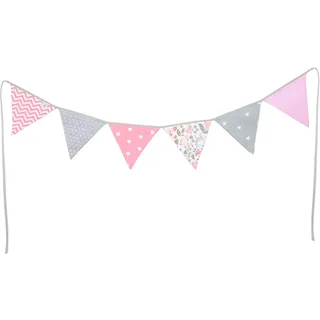 PREMYO Wimpelkette Kinderzimmer Mädchen Stoff - 6 Wimpel Girlande Bunt Beidseitig - Babyzimmer Deko Rosa Grau