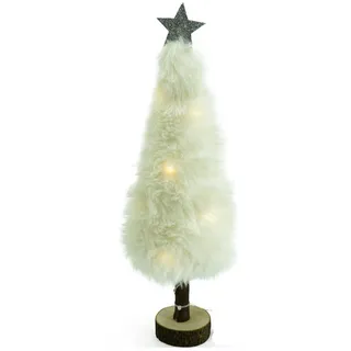 MARELIDA LED Dekobaum PLÜSCH mit Sternspitze Plüschfell leuchtend H: 36,5cm Batterie weiß