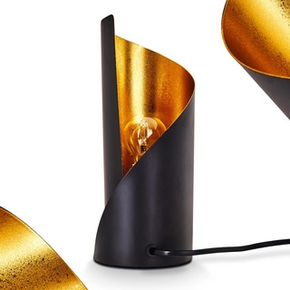 Tischleuchte Yahuma, moderne Nachttischlampe aus Metal in Schwarz/Goldfarben, Tischlampe 1-flammig im Retro/Vintage-Design, 1 x E14, Leuchte m. An-/Ausschalter am Kabel, ohne Leuchtmittel