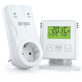 Elektrobock BT733 Funk-Raumthermostat mit Zwischensteckdose 35 m Weiß
