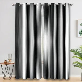 Generisch Vorhänge Gestreift, Schwarz Weiß Gestreift Vorhang Blickdicht Schlafzimmer Wohnzimmer, Verdunklungsvorhänge, Gardinen mit Ösen 2er Set, H137 X B117 cm