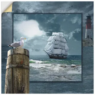 ARTland Wanddeko Wandtattoo selbstklebende Vinylfolie 70x70 cm Meer Küste Maritim Schiff Segelschiff Möwe Leuchtturm Sturm Wolken T6DA