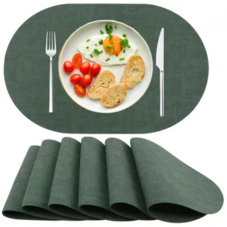 Tischsets Platzsets Abwaschbar Oval 6er Set PU-Leder Platzset Hitzebeständig rutschfest für Esstisch Küche Grün