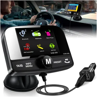 DAB Adapter für Autoradio, DAB Adapter Stereoanlage mit 6.1cm Bunte Display | FM Transmitter DAB+ für Autoradio Kompatibel DAB/DAB+, Bluetooth FM-Transmitter, Micro SD/TF-Karte, Aux in/out, Musikplayer