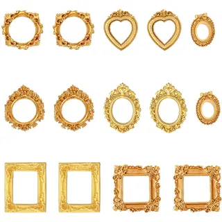 14 Stück Mini Bilderrahmen, Golden Bilderrahmen Barock VintageBilderrahmen Aus Kunstharz Kleine Goldene Kleiner Fotorahmen für Bilder Geprägte Fotorequisiten, Wanddekoration, DIY-Telefonhülle