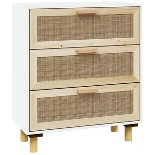vidaXL Sideboard Weiß 60x30x75 cm Massivholz Kiefer und Natur-Rattan