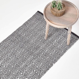 Homescapes Teppichläufer Trance, handgewebt aus Papierkordel, 66 x 200 cm, Flickenteppich mit geometrischem Muster, schwarz-weiß