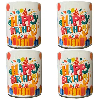 Candelo 4er Set Hochwertige Geburtstagskerzen im Glas Ambiente – Happy Birthday Kerze – 8 x 7cm - 30 Std Brenndauer – Windlicht ohne Duft – Glaskerze Kindergeburtstag Deko